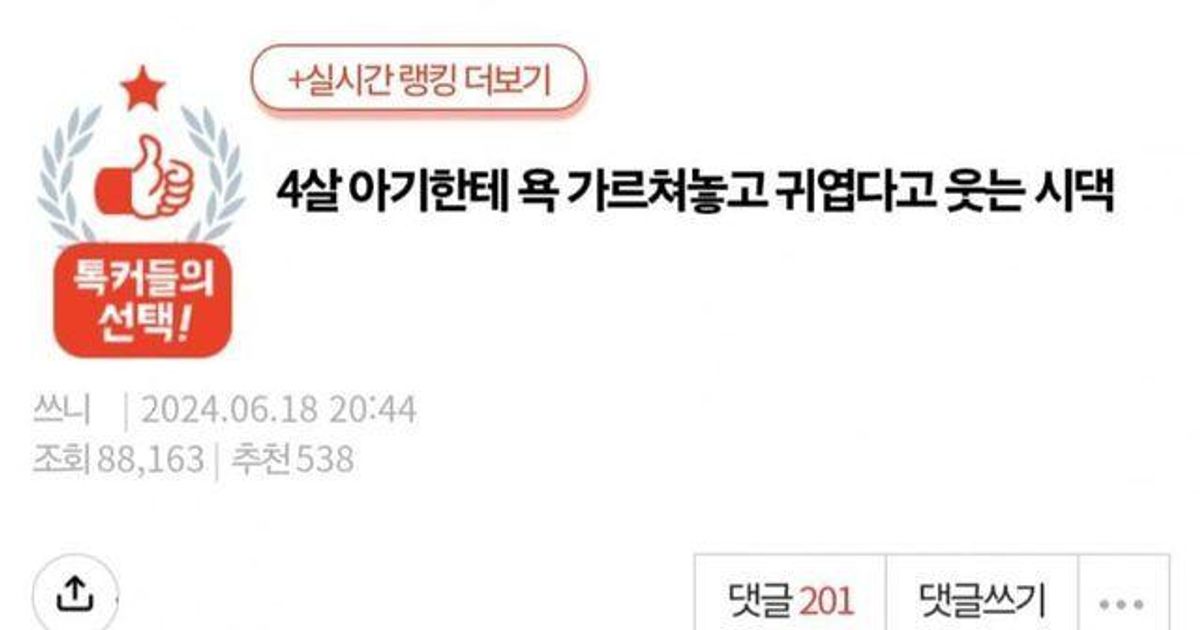 "4살 아기한테 욕 가르쳐놓고 귀엽다고 웃는 시댁".jpg