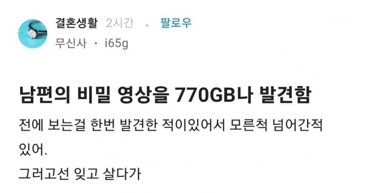 남편의 비밀 영상을 770GB나 발견함